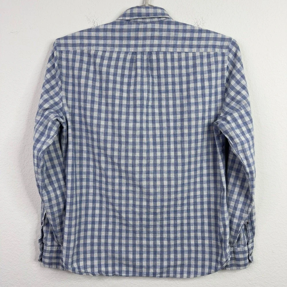 J. Crew Shirt Mens L Blue White‎ Homespun Gingham Plaid Button Preppy Casual